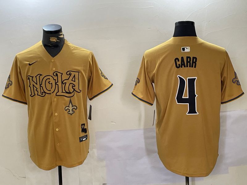 Men New Orleans Saints #4 Carr Yellow Joint Name 2024 Nike Limited NFL Jersey style 3